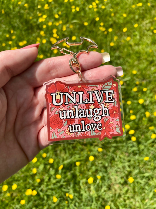 Unlive Unlaugh Unlove Acrylic Keychain - Gothic Cute Keyring