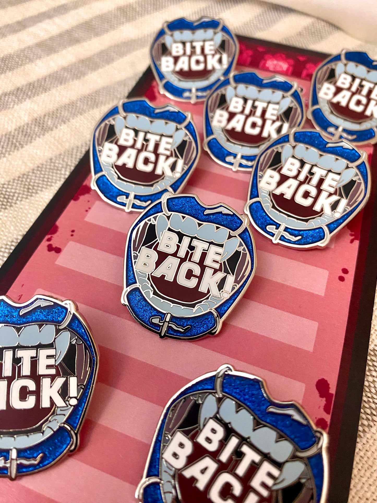 Bite Back! - Glitter Enamel Pin, Gothic Vampire Badge