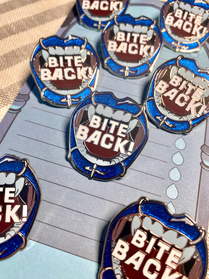 Bite Back! - Glitter Enamel Pin, Gothic Vampire Badge