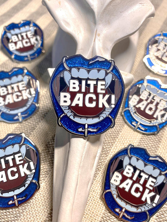 Bite Back! - Glitter Enamel Pin, Gothic Vampire Badge