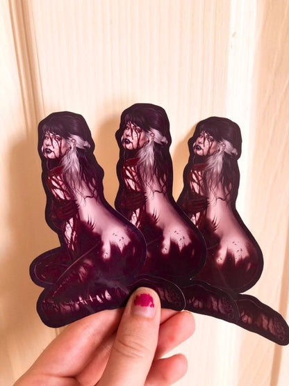 Bloodied Beauty - Gothic Vampire Pinup Sticker (Glossy)