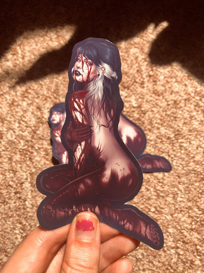 Bloodied Beauty - Gothic Vampire Pinup Sticker (Glossy)