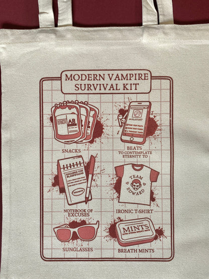 Modern Vampire Survival Guide - Reusable Gothic Tote Bag, Shopping Bag, Vampire Graphic Bag