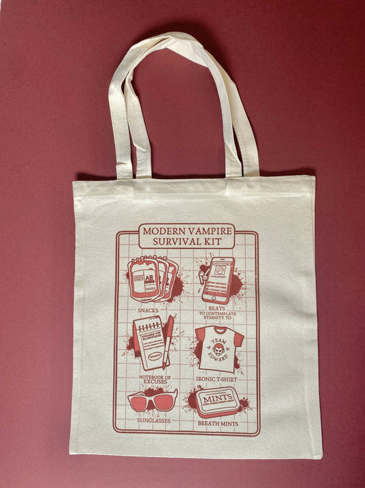 Modern Vampire Survival Guide - Reusable Gothic Tote Bag, Shopping Bag, Vampire Graphic Bag