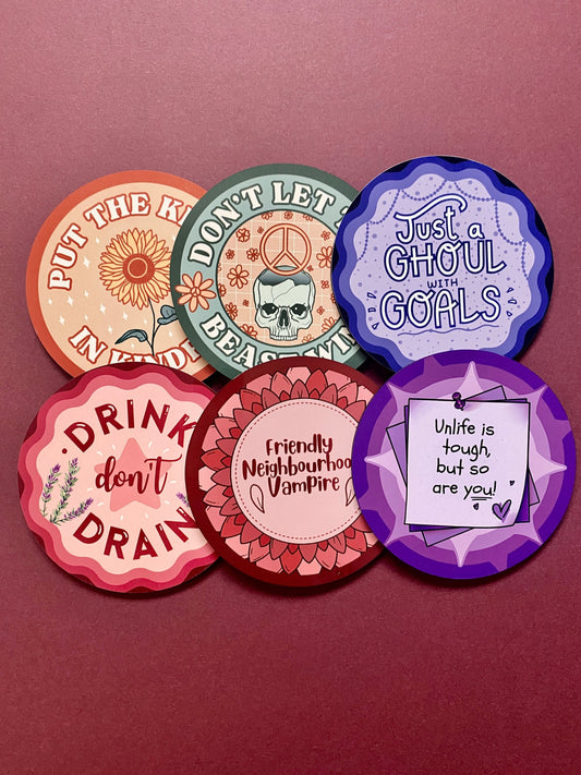 Undead Affirmations Coasters - Set of 6 Drink Coasters | Gothic Art Coasters | Self Love | Home Decor