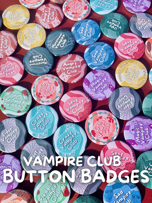 Vampire Club - Gothic Button Pin Badges (12 Designs Available)