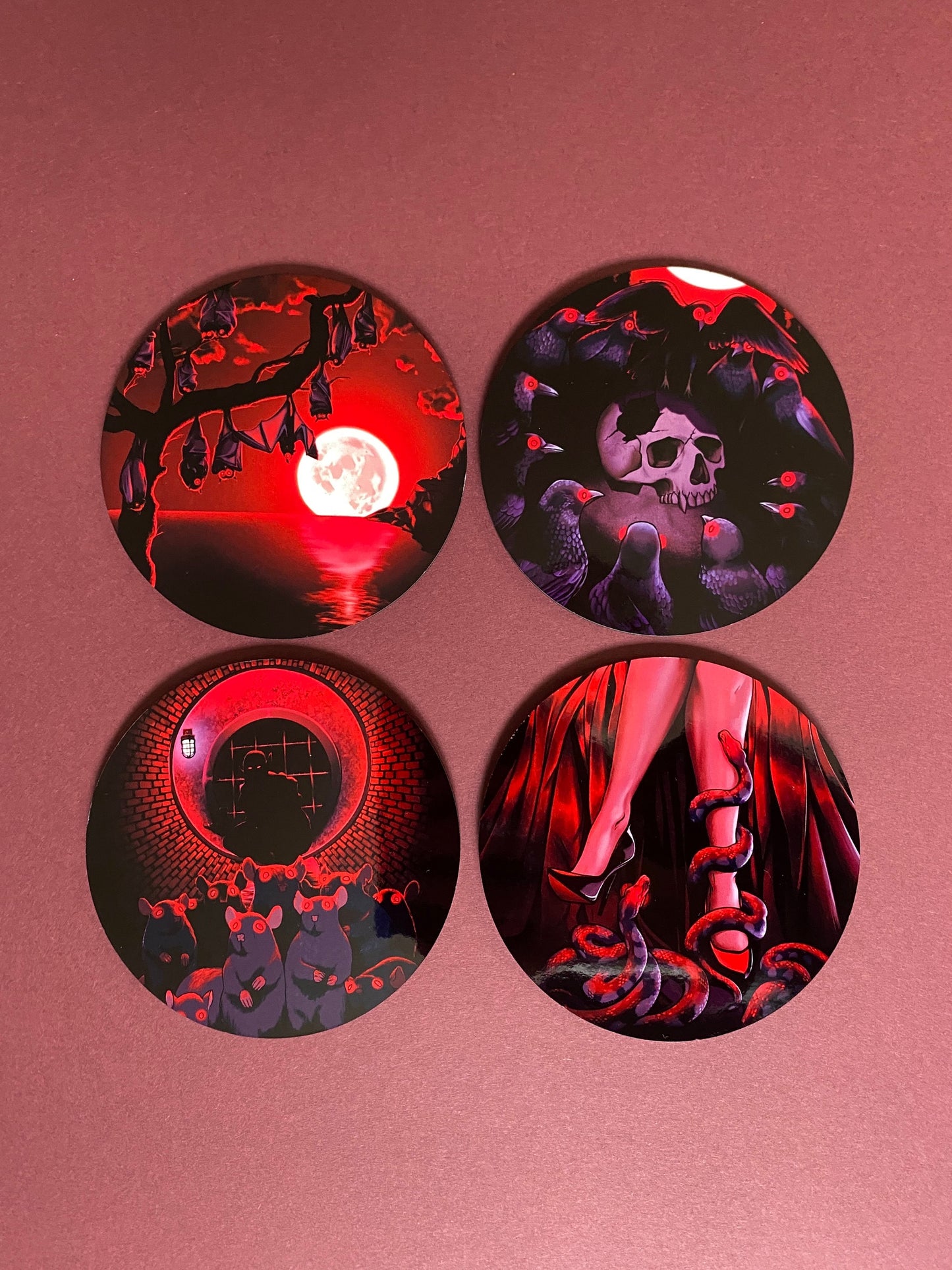 Blood Bound Beasts Coasters - Set of 4 Drink Coasters | Gothic Art Coasters | Home Decor