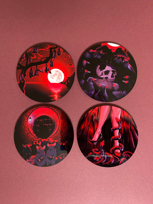 Blood Bound Beasts Coasters - Set of 4 Drink Coasters | Gothic Art Coasters | Home Decor